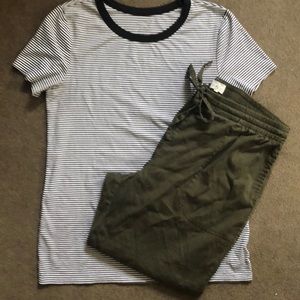 Bundle!! Green loft cropped pants ON stripe shirt